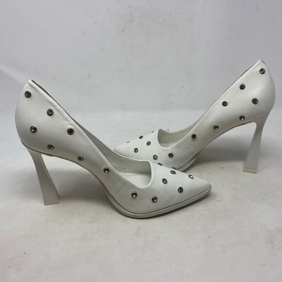 Gianni Bini Women’s White Leather  Rhinestone-Studded Pointed Heels Size 7 - Picture 7 of 9